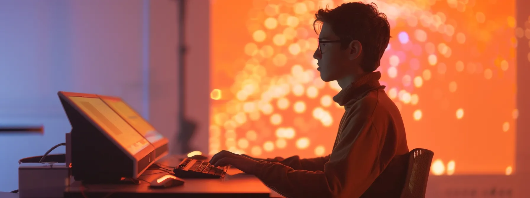 a student sitting at a sleek desk, engrossed in a holographic lesson projected from a futuristic learning management system platform.