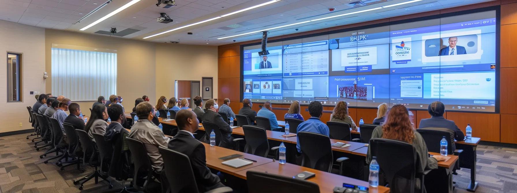a modern, sleek conference room filled with diverse healthcare professionals engaged in a dynamic training session, illuminated by overhead lights that highlight interactive digital displays showcasing personalized compliance training modules.