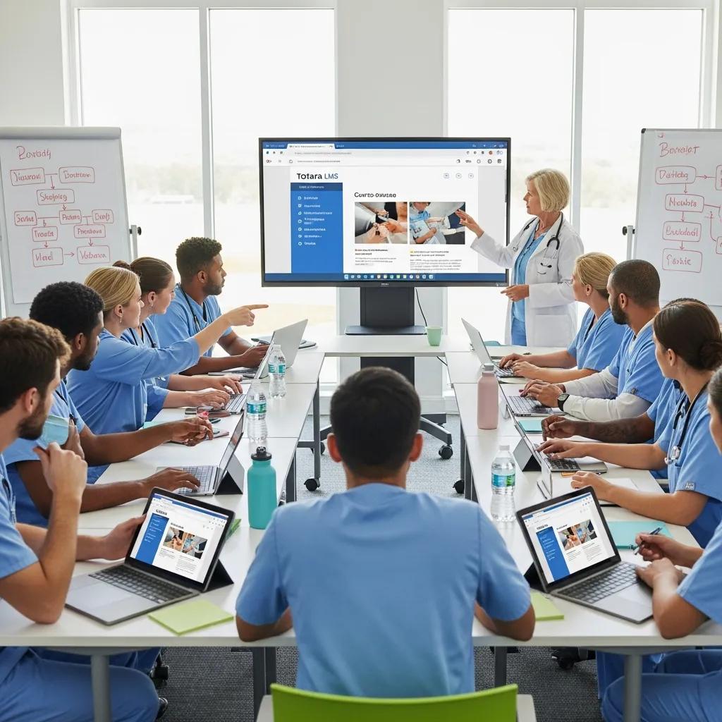 Healthcare professionals using Totara LMS for compliance training